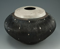 Combed Vase, 10" x 7", Black underglaze, white crackle